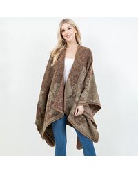 TRUEDAMES - Open Front Baroque Floral Border Print Shawl Wrap Poncho With Loop - Lyst