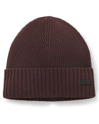 BOSS - Rib-Knit Virgin-Wool Beanie With Logo Plaque - Lyst