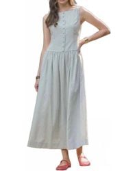 Moon River - Boat Neck Front Button Detail Midi Dress - Lyst
