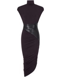 ANDAMANE - Draped Synthetic Leather Viscose-Blend Midi Dress - Lyst