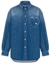 Moschino - Frayed Heart-Patch Denim Shirt - Lyst