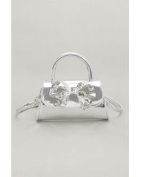 Fashnzfab - Faux Mirror Leather Ribbon Metal Top Handle Bag - Lyst