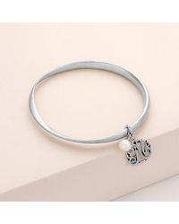 Fashnzfab - N- Initial Monogram Pearl Charm Bangle Bracelet - Lyst