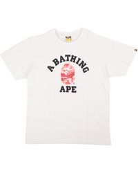 A Bathing Ape - White Cotton Pink Camo Ape Logo Short Sleeve T-shirt - Lyst