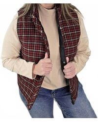Staccato - Check Plaid Zip Up Snap Puff Vest - Lyst