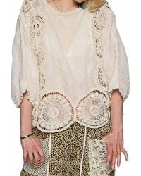 Pol - Round Neck Short Sleeve Floral Embroidery Top - Lyst