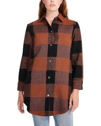 Steve Madden - Eldridge Shirt Jacket Cognac Plaid Snap Front Kfc377 - Lyst