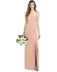 After Six - Spaghetti Strap V-back Crepe Gown With Front Slit - Lyst