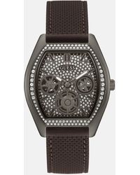 Guess Factory - Dark Silver-tone And Brown Silicone Analog Watch - Lyst