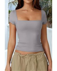 TRUEDAMES - Square Neck Fit Elastic Short Sleeves Shirt - Lyst