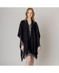 TRUEDAMES - Solid Crochet Ruana Poncho - Lyst