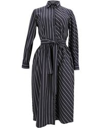 BOSS - Striped Belted Midi Shirt Dress - Lyst