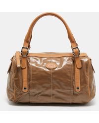 Tod's - /beige Coated Canvas And Leather G-bag Easy Sacca Satchel - Lyst