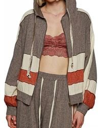 Pol - Vintage Washing Double Gauze Patch Solid Hooded Zip Up Top - Lyst