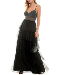 City Studios - Juniors Lace Up Back Tiered Evening Dress - Lyst