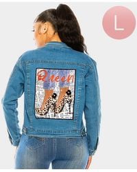 TRUEDAMES - Queen Stiletto Heel Back Accented Denim Jacket - Lyst