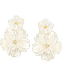 Ross-Simons - Mother-of-pearl And . White Topaz Flower Removable Drop Earrings With 18kt Gold Over Sterling - Lyst