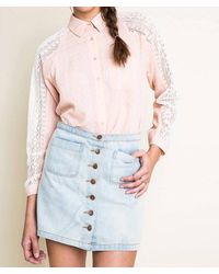 Hayden LA - Chambray & Lace Blouse - Lyst