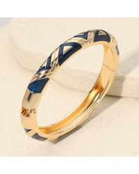 Fashnzfab - Geometric Pattern Enamel Inlay Hinged Bangle Bracelet - Lyst