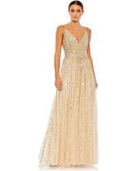 Mac Duggal - Sequined Sleeveless Wrap Over A Line Gown - Lyst
