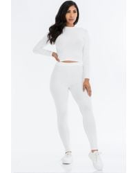TRUEDAMES - Ribbed Mock Neck Long Sleeve Top & Leggings Set - Lyst
