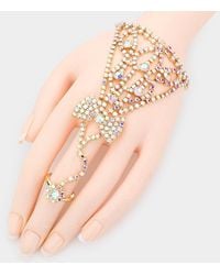 Fashnzfab - Round Crystal Rhinestone Net Hand Chain Bracelet Ab - Lyst