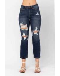 Judy Blue - Mid Rise Crop Leg Straight Denim Jeans - Lyst