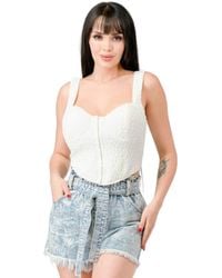 TRUEDAMES - Crinkle Stretch Knit Sweetheart Hooked Bustier Cropped Top - Lyst