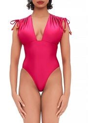 Andrea Iyamah - Tie Shoulder Plunging One-piece Swimsuit - Lyst