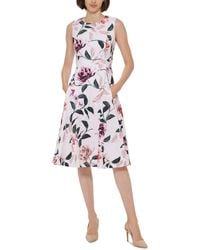 Calvin Klein - Floral Print Crepe Fit & Flare Dress - Lyst
