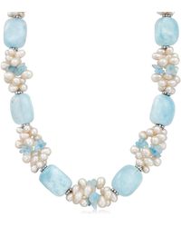 Ross-Simons - Aquamarine Bead And 4-6mm Cultured Pearl Necklace With Sterling Silver - Lyst
