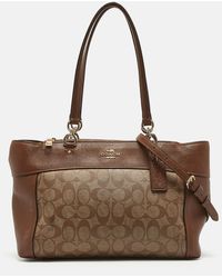 COACH - /beige Signature Coated Canvas And Leather Brooke Satchel - Lyst
