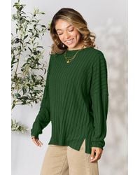 TRUEDAMES - Basic Bae Full Size Ribbed Round Neck Slit Knit Top - Lyst