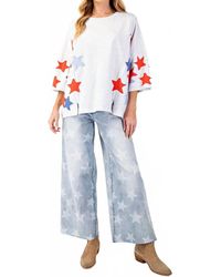 Easel - Soft Washed Star Patches Terry Knit Pullover Sweater - Lyst