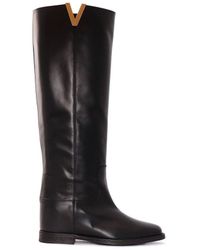 Via Roma 15 - Tall Leather Boots With V-Cutout - Lyst