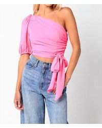 Olivaceous - The Gina One Shoulder Puff Sleeve Crop Top - Lyst