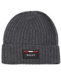 Bally - Anthracite Ribbed Logo Wool Beanie 6240325 - Lyst