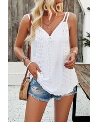 TRUEDAMES - Fashnzfab V Neck Eyelet Trim Spaghetti Strap Sleeveless Top - Lyst