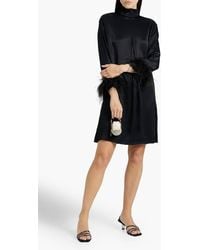 Sleeper - Party Feather Trimmed Satin Dress - Lyst