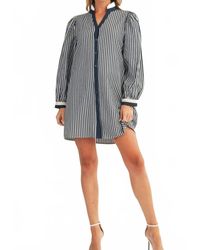 Jodifil - Long Puff Sleeves Button Down Stripe Shift Dress - Lyst