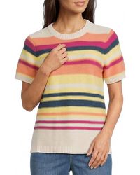 Pendleton - Ribbed Knit Textured Stripe Crew Neck Short Sleeve Top - Lyst