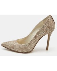 Stuart Weitzman - Metallic Bronze/ Leather And Glitter Pointed Toe Pumps - Lyst