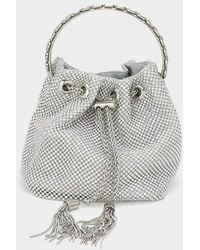 Fashnzfab - Bling Rhinestone Mesh Metal Draw String With Glass Stone Embellished Top Handle Bucket Bag Crossbody Bag - Lyst