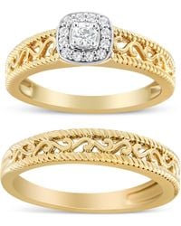 Haus of Brilliance - 14K Plated .925 Sterling 1/5 Cttw Diamond Halo And Milgrain Finish Engagement Ring Bridal Set - Lyst