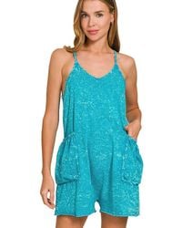 TRUEDAMES - Acid Crinkle Washed Spaghetti Strap Romper - Lyst