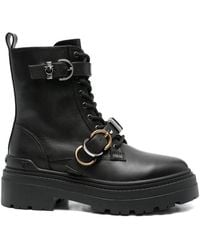 Pinko - Lace-Up Ankle Boots With Decorative Buckles - Lyst