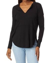 Bobi - Shirred Sleeve Split Neck Tee - Lyst