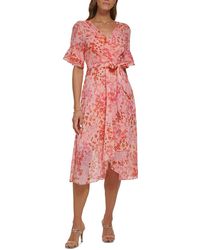 DKNY - Floral Ruffle Sleeve Midi Dress - Lyst