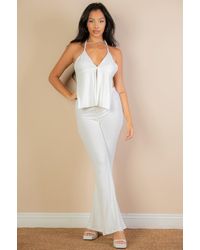 TRUEDAMES - Split Front Backless Halter Top & Flare Pants Set - Lyst