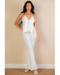 TRUEDAMES - Split Front Backless Halter Top & Flare Pants Set - Lyst